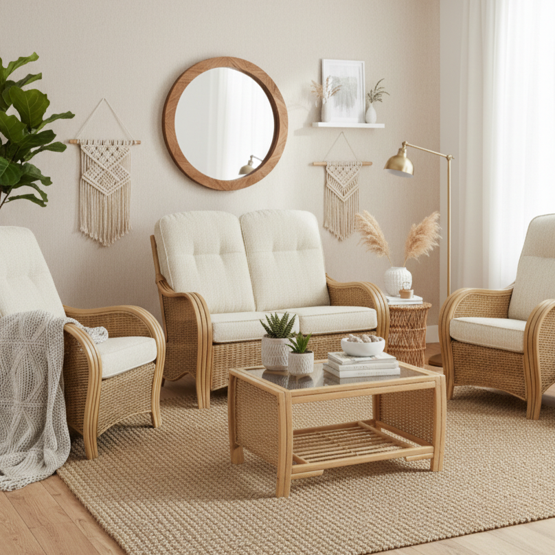 Turin Light Oak Cane Coffee Table