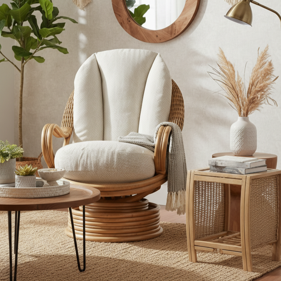 Turin Light Oak Cane Lamp Table