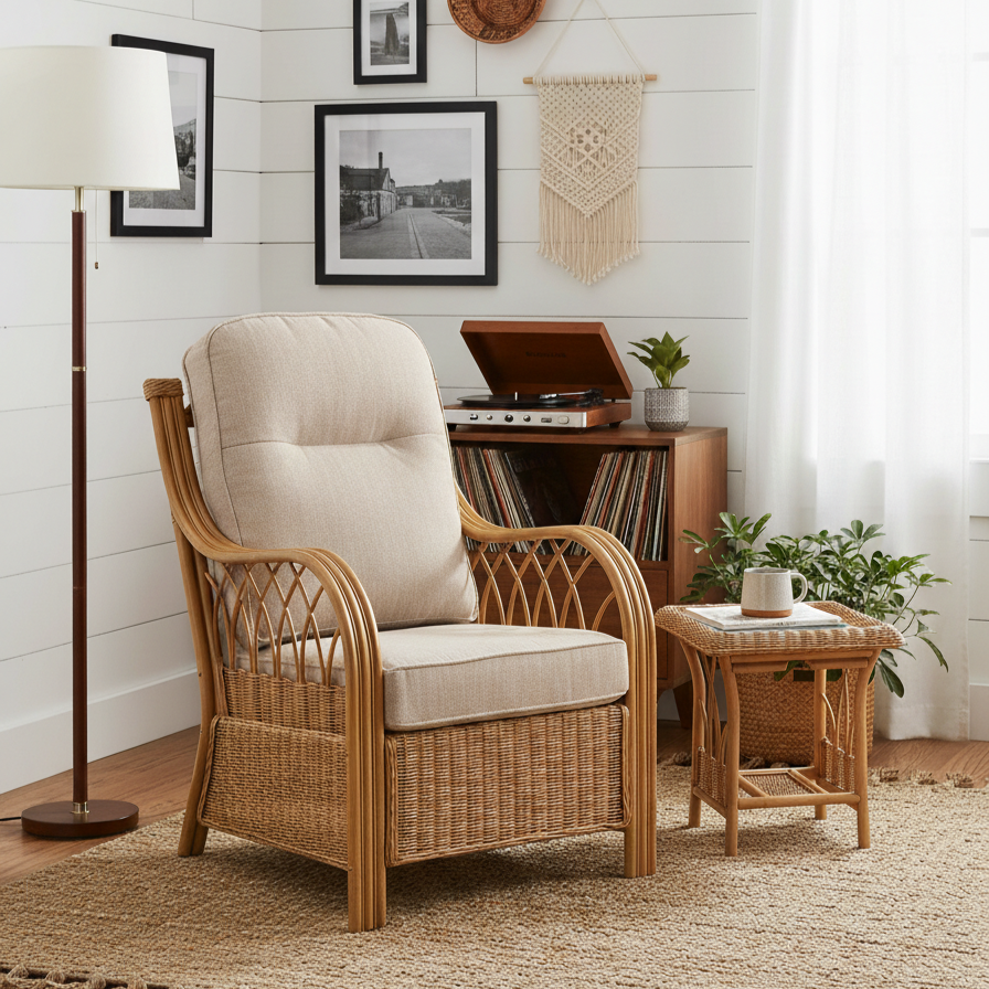 Viola Light Oak Cane Armchair
