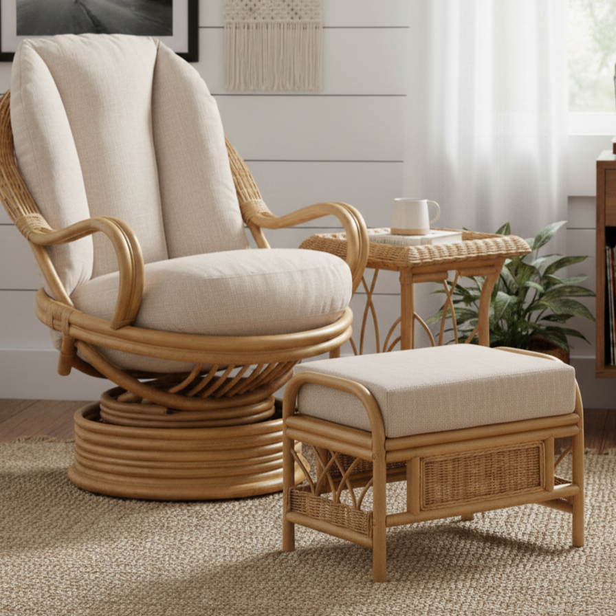 Viola Light Oak Cane Footstool