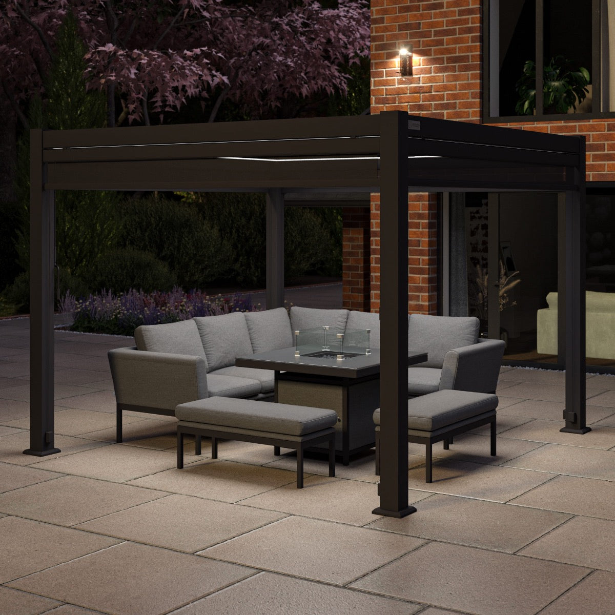 pergola grey aluminium 3m x 3m with sides