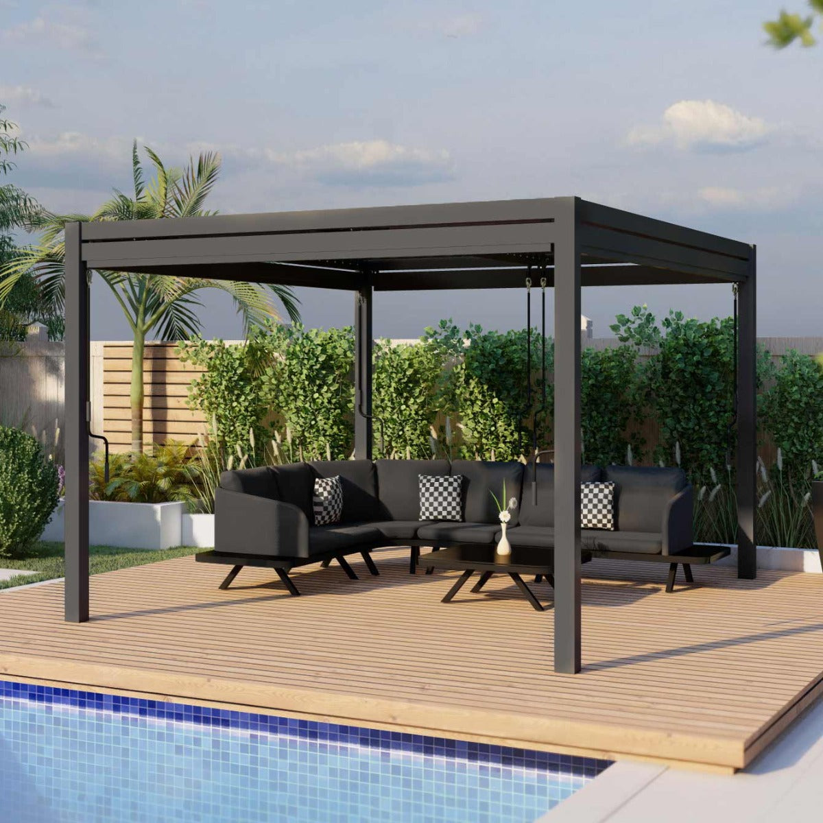 pergola grey aluminium 3m x 3m with sides