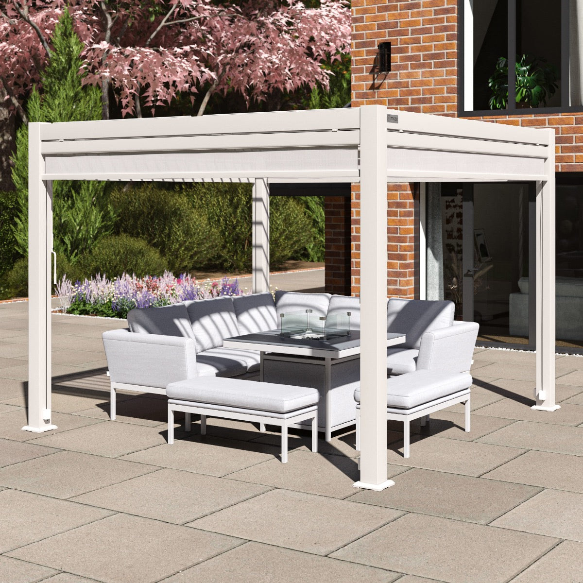 pergola white aluminium 3m x 3m with sides