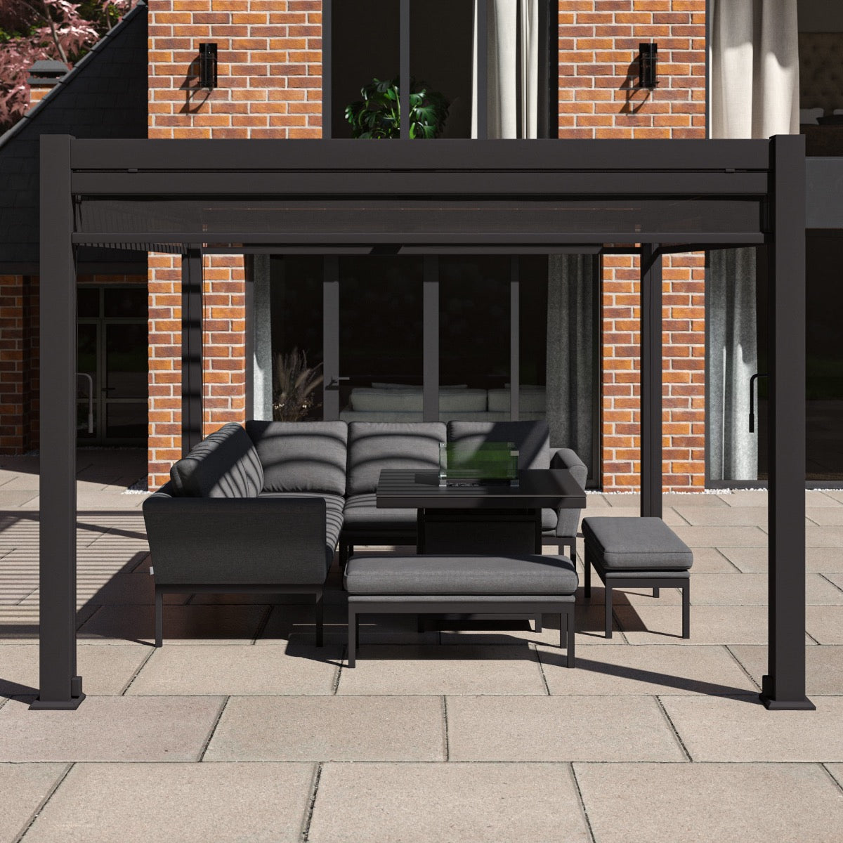 pergola grey aluminium 3m x 4m with sides