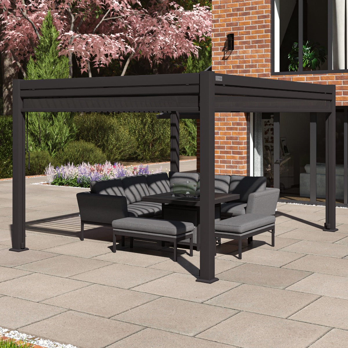 pergola grey aluminium 3m x 4m with sides