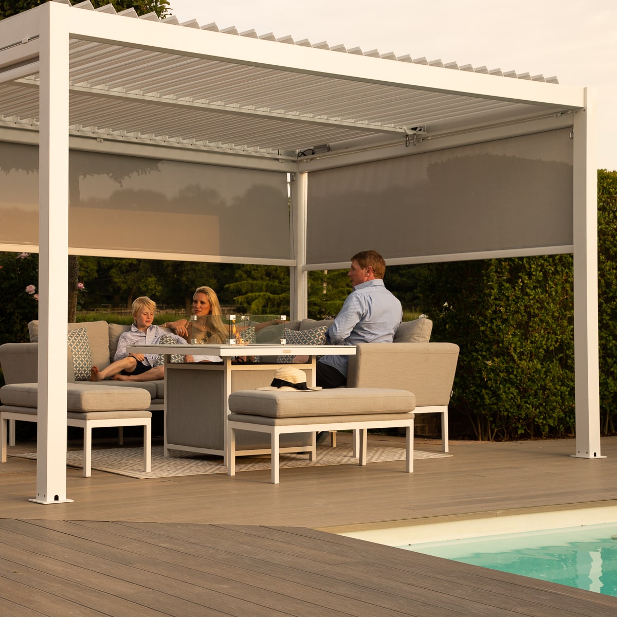 pergola white aluminium 3m x 4m with sides & led lights