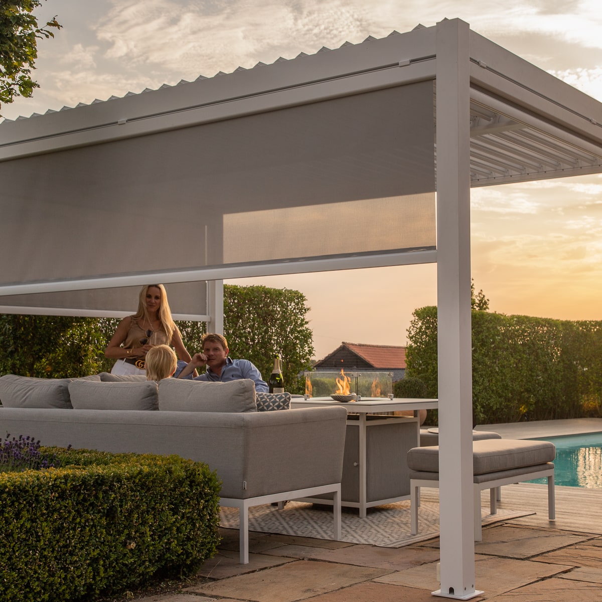 pergola white aluminium 3m x 4m with sides & led lights