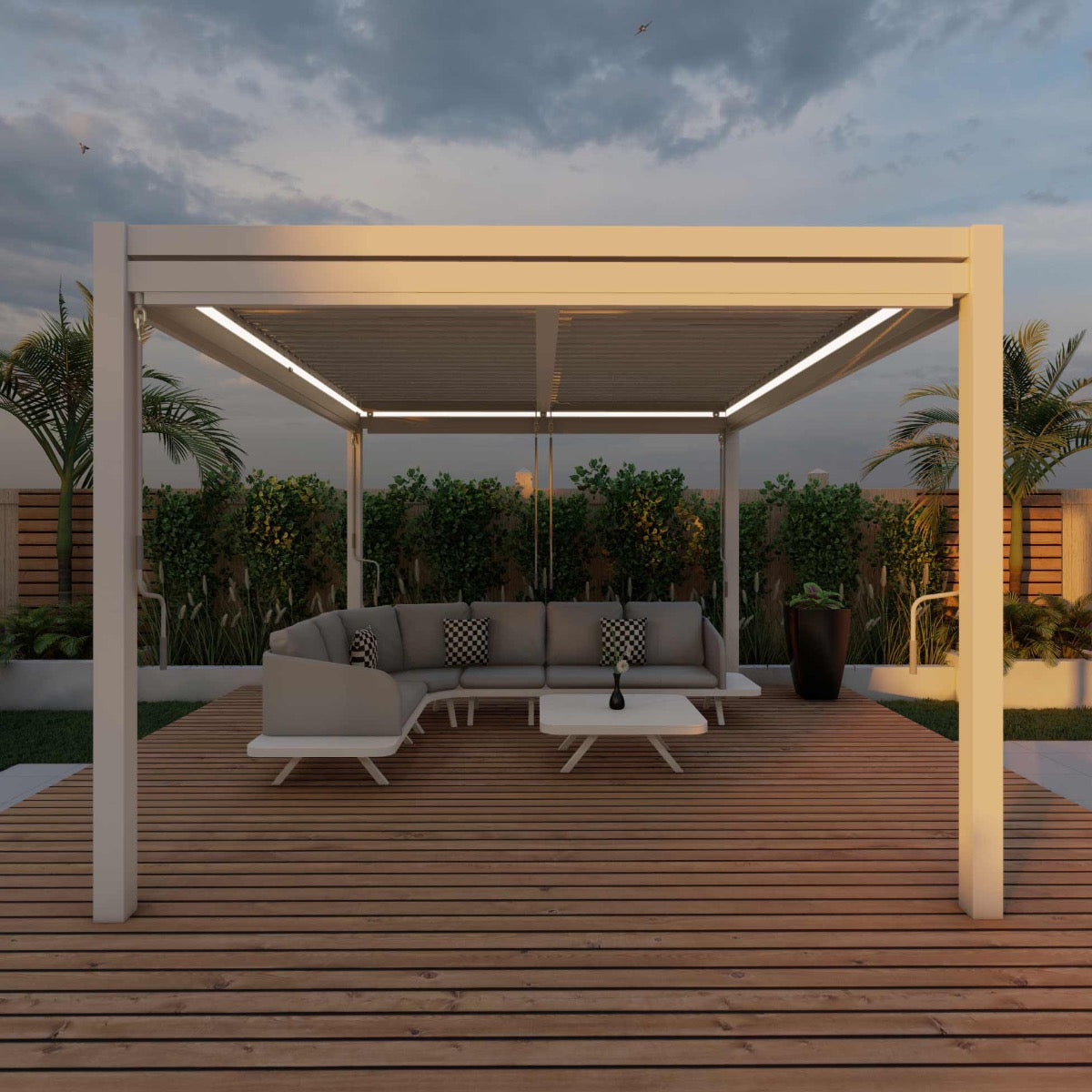 pergola white aluminium 3m x 4m with sides & led lights