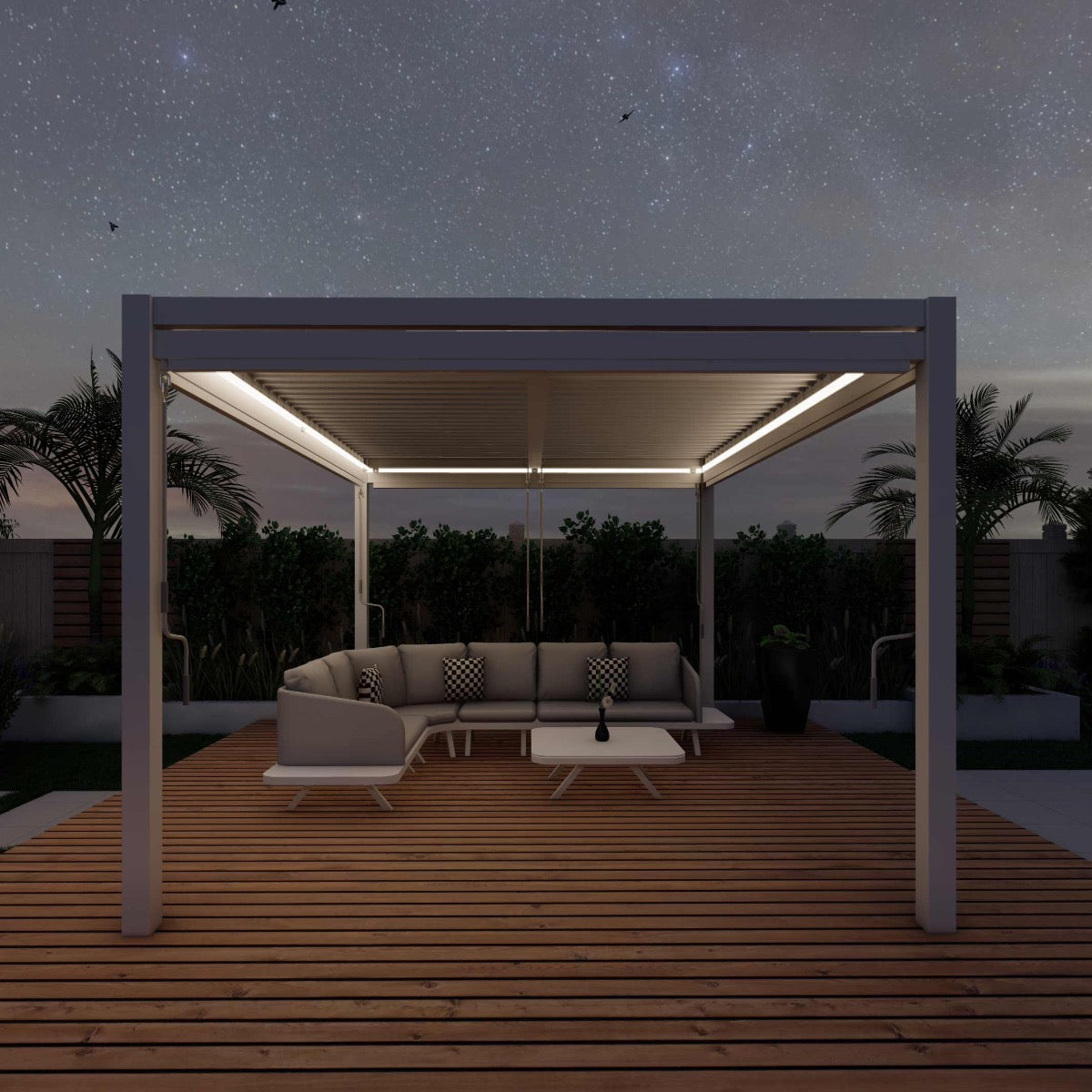 pergola white aluminium 3m x 4m with sides & led lights