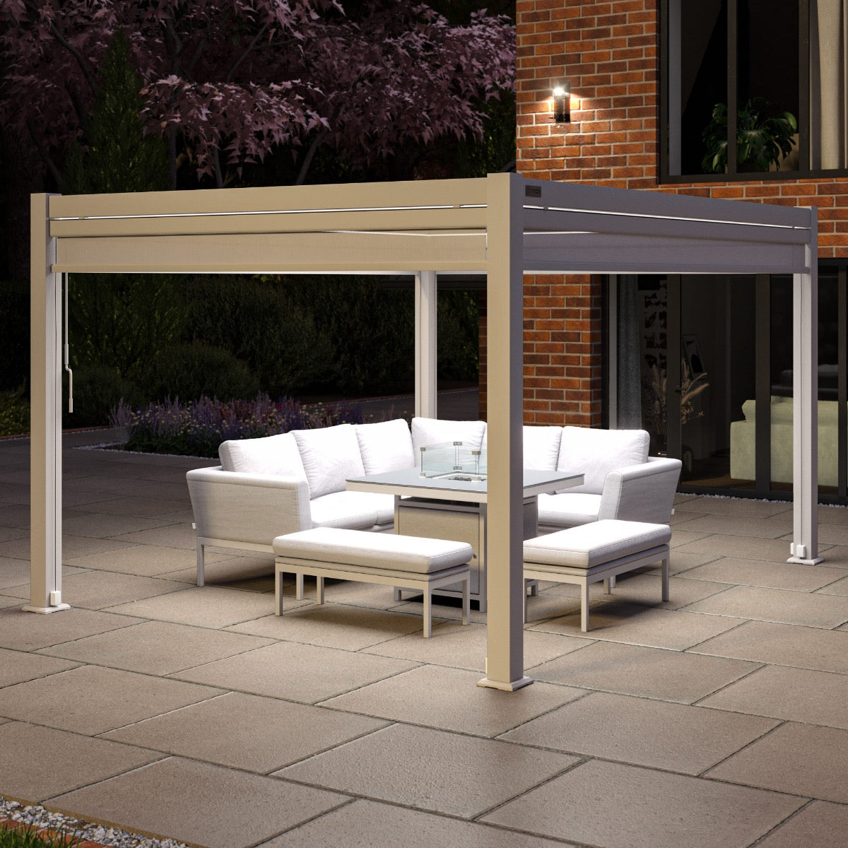 pergola white aluminium 3m x 4m with sides & led lights