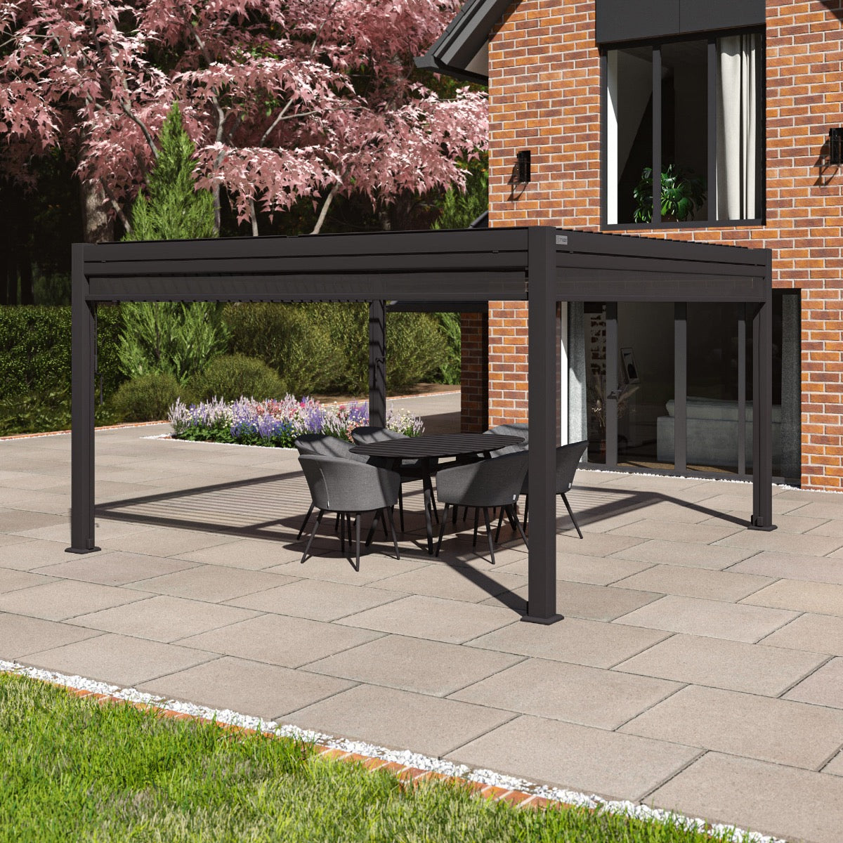 pergola grey aluminium 4m x 4m with sides