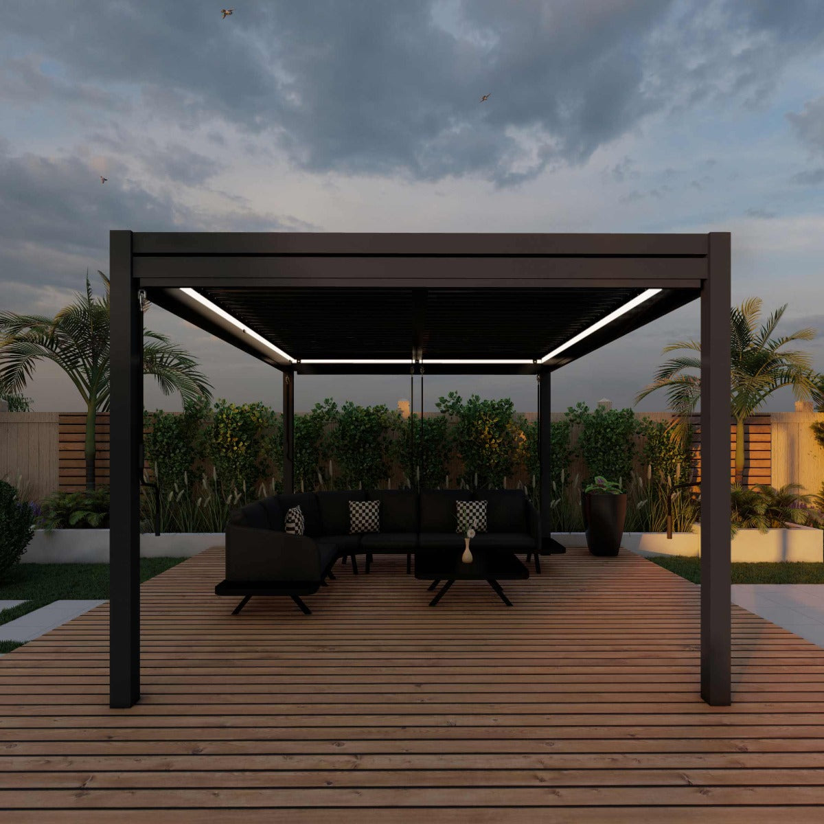 pergola grey aluminium 4m x 4m with sides