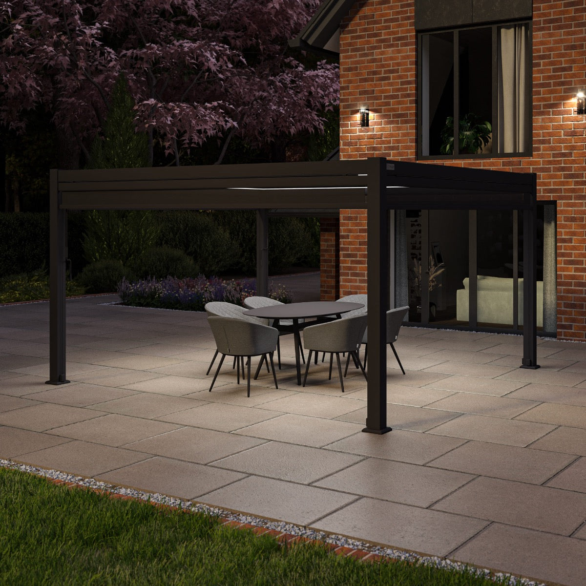 pergola grey aluminium 4m x 4m with sides