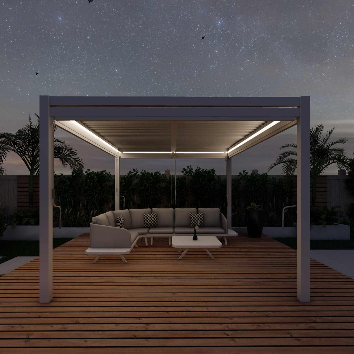 pergola white aluminium 4m x 4m with sides & led lights