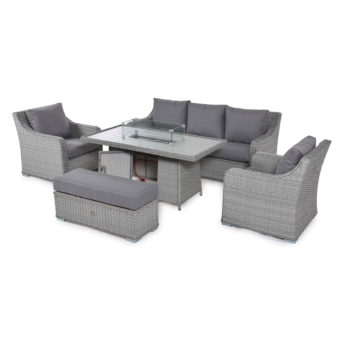 cartmel outdoor rattan 3 seater suite with rectangular fire pit table