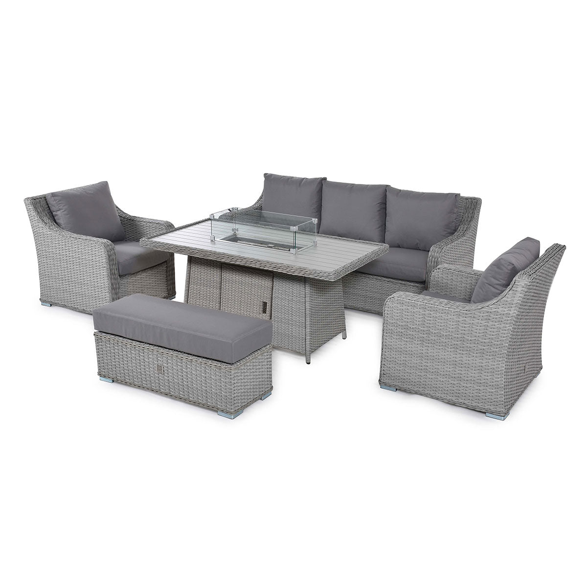 cartmel outdoor rattan 3 seater suite with rectangular fire pit table