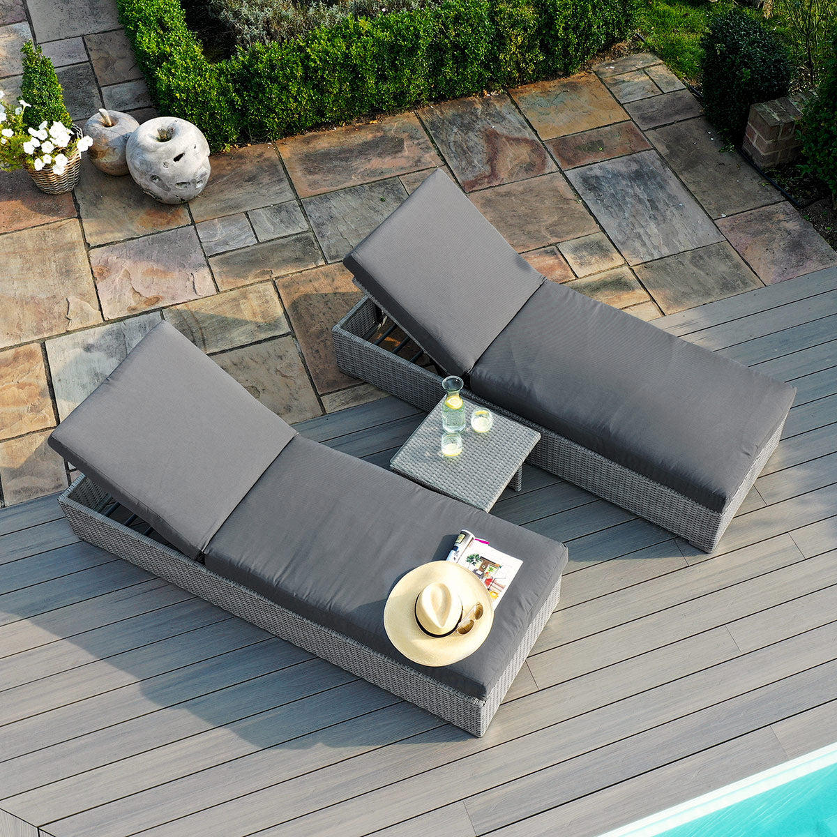 cartmel outdoor rattan sunlounger and side table set