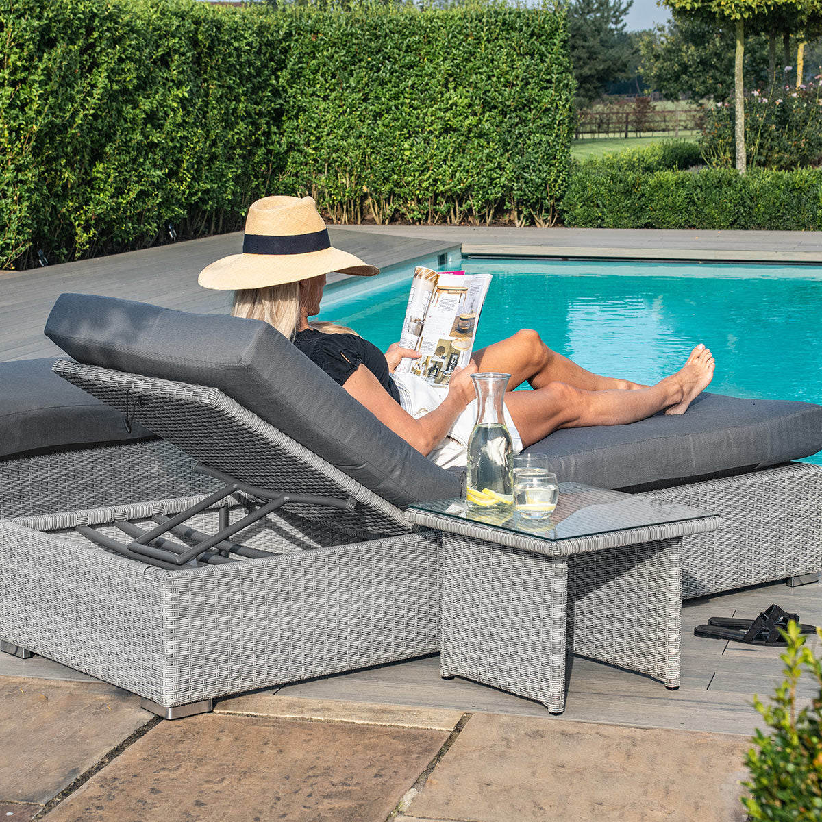 cartmel outdoor rattan sunlounger and side table set