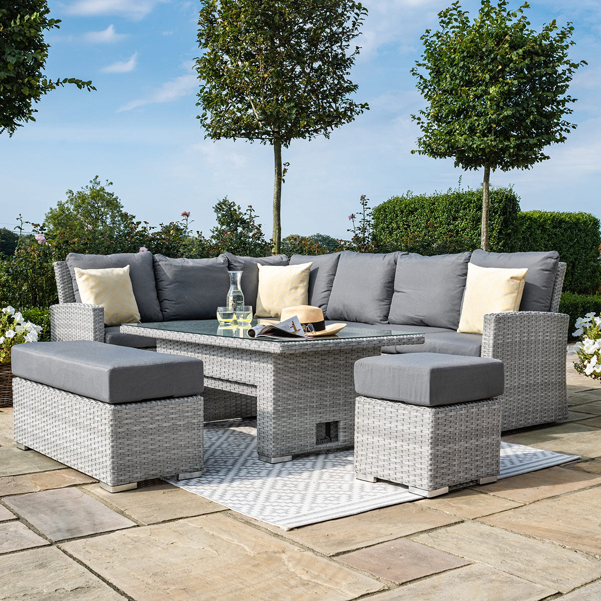 cartmel outdoor rattan corner sofa set with adjustable table