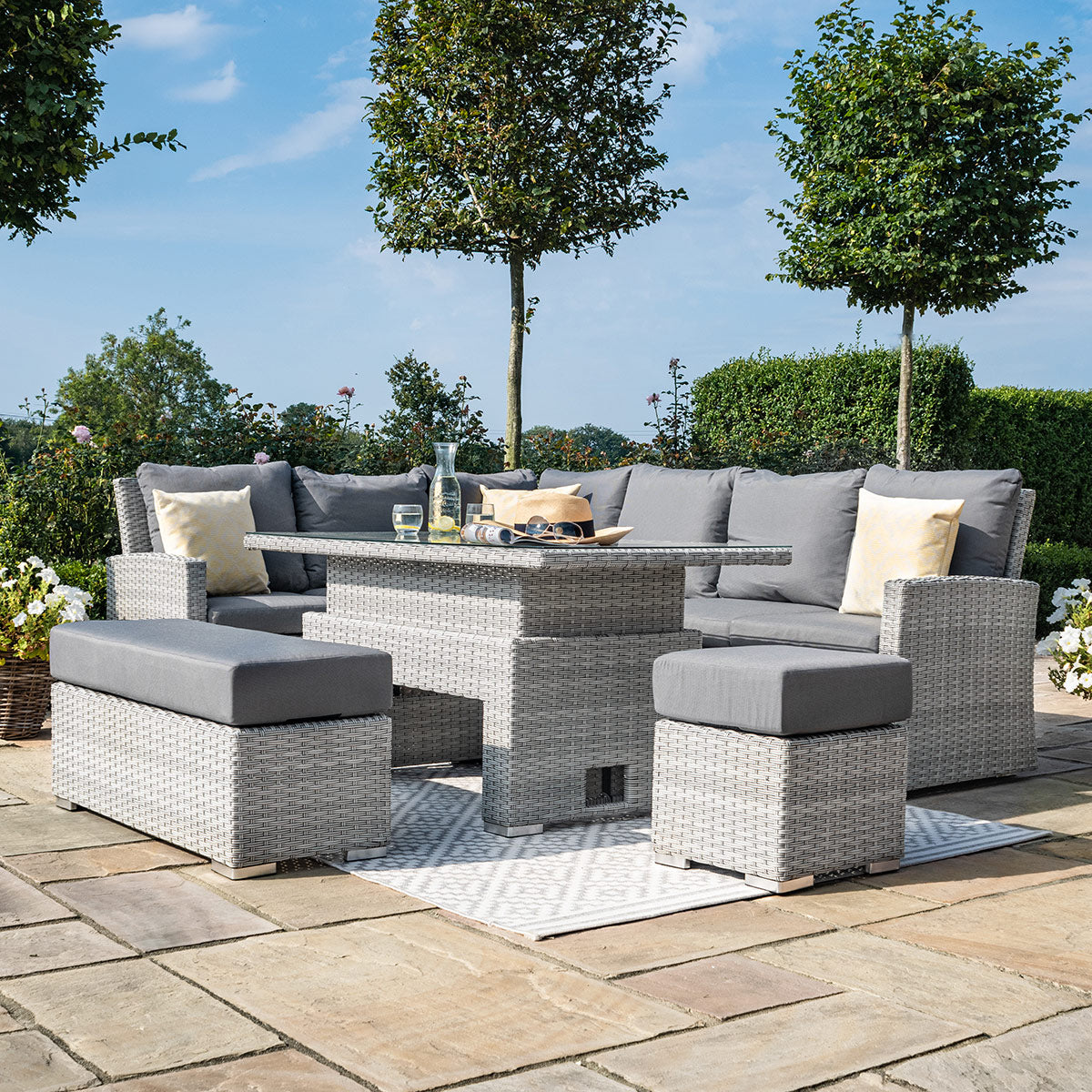 cartmel outdoor rattan corner sofa set with adjustable table