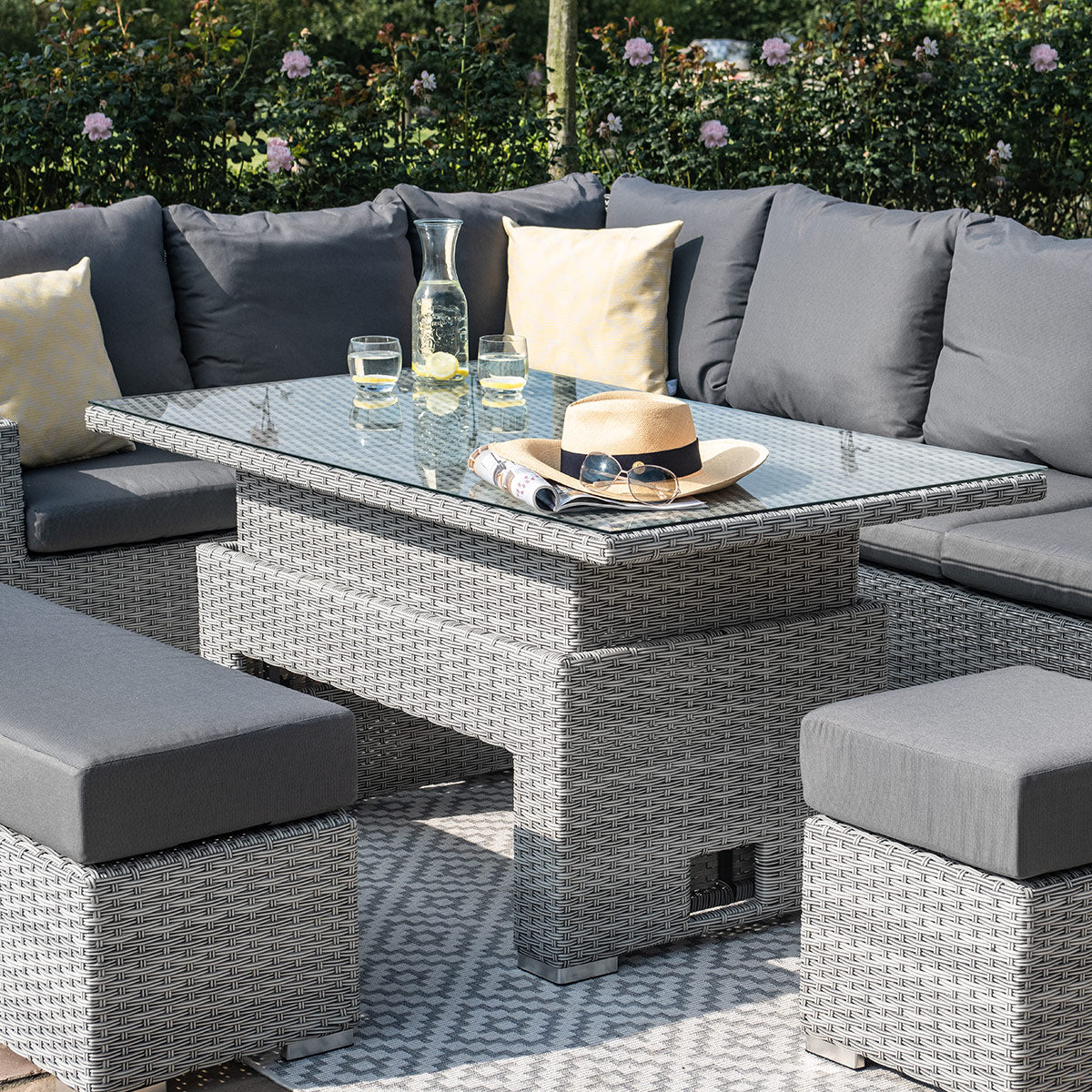 cartmel outdoor rattan corner sofa set with adjustable table