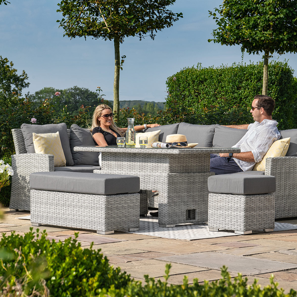 cartmel outdoor rattan corner sofa set with adjustable table