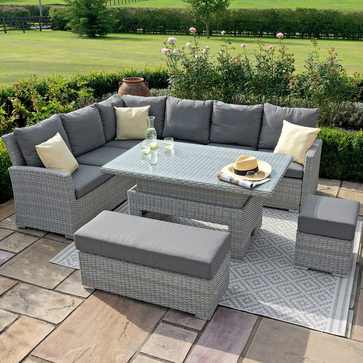 cartmel outdoor rattan corner sofa set with adjustable table