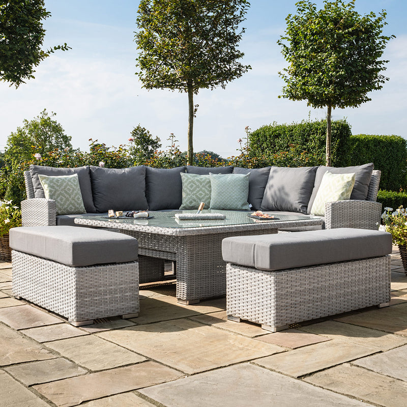 cartmel deluxe outdoor rattan corner sofa set with square adjustable table & ice bucket