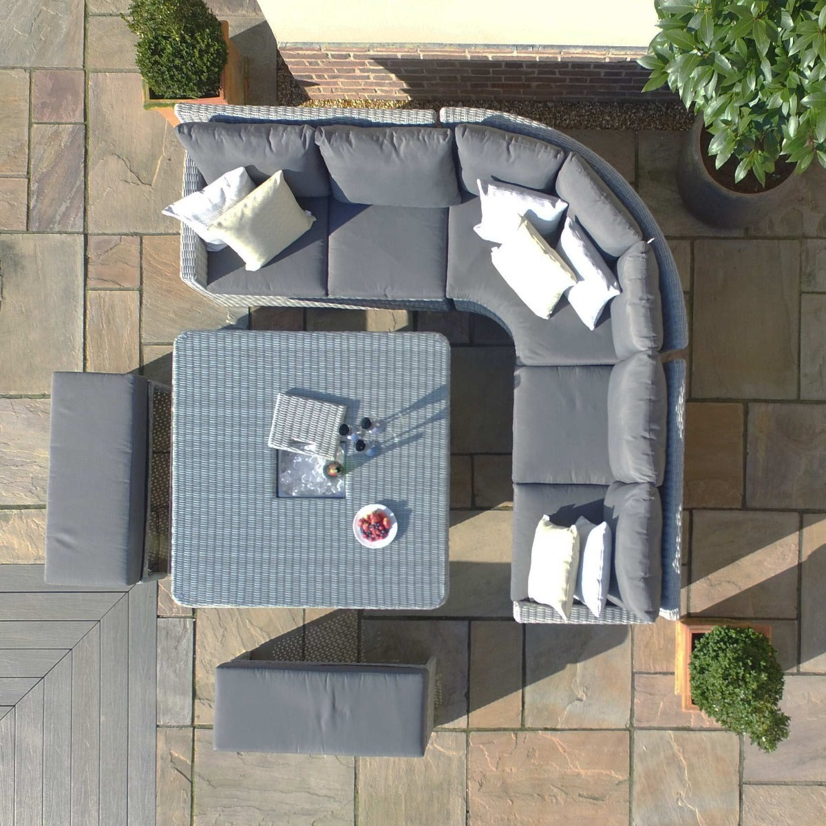 cartmel deluxe outdoor rattan corner sofa set with square adjustable table & ice bucket