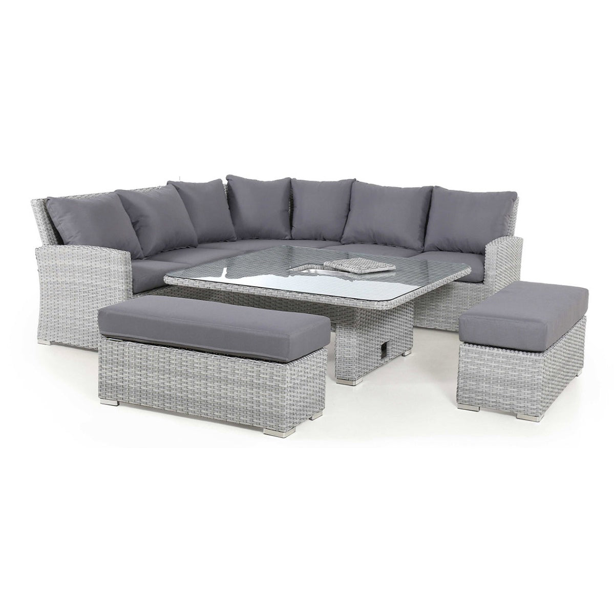 cartmel deluxe outdoor rattan corner sofa set with square adjustable table & ice bucket