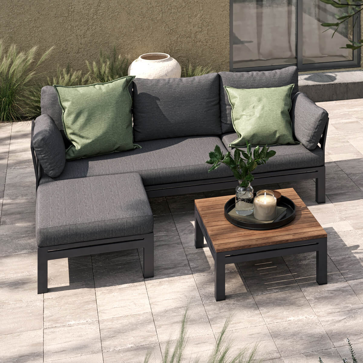 Alton Chaise Sofa Set - Charcoal