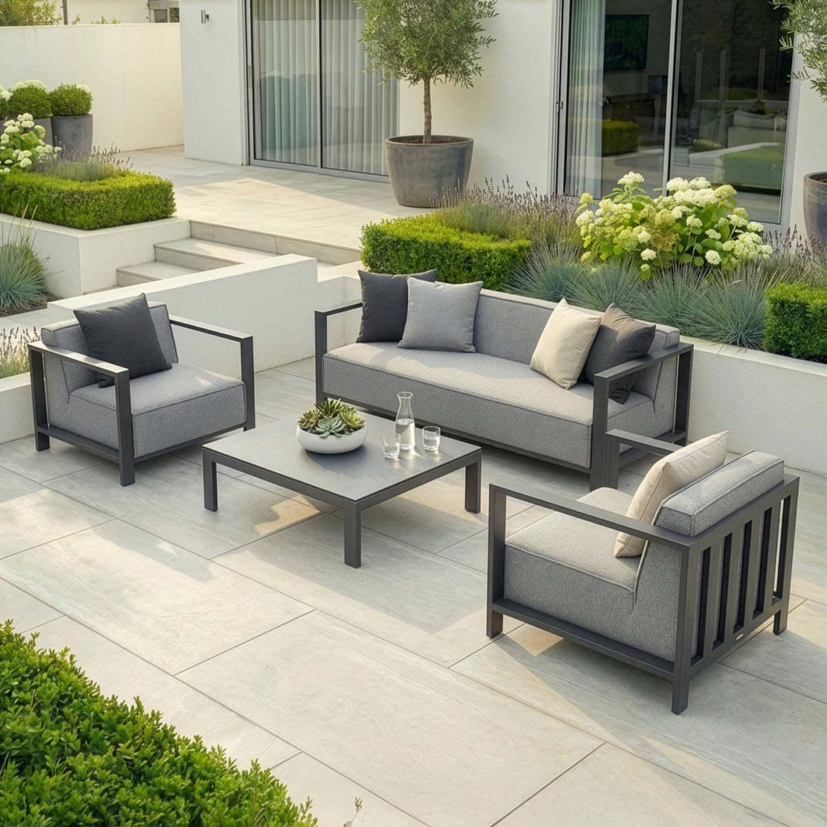Arilla 3 Seat Sofa Set With Square Coffee Table - Zinc Grey