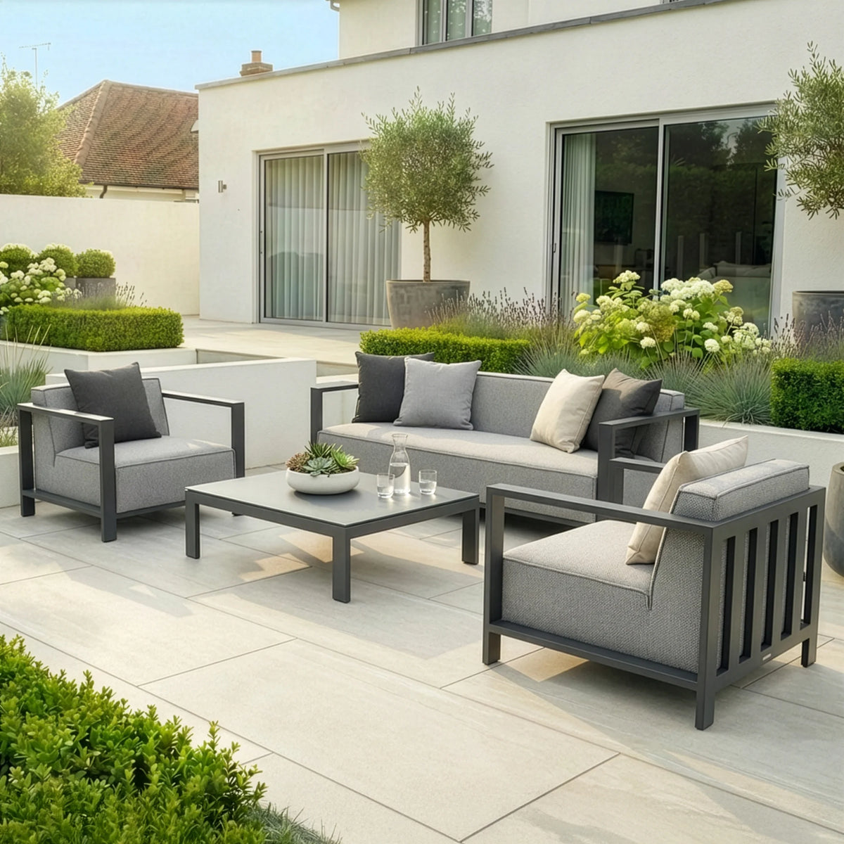 Arilla 3 Seat Sofa Set With Square Coffee Table - Zinc Grey