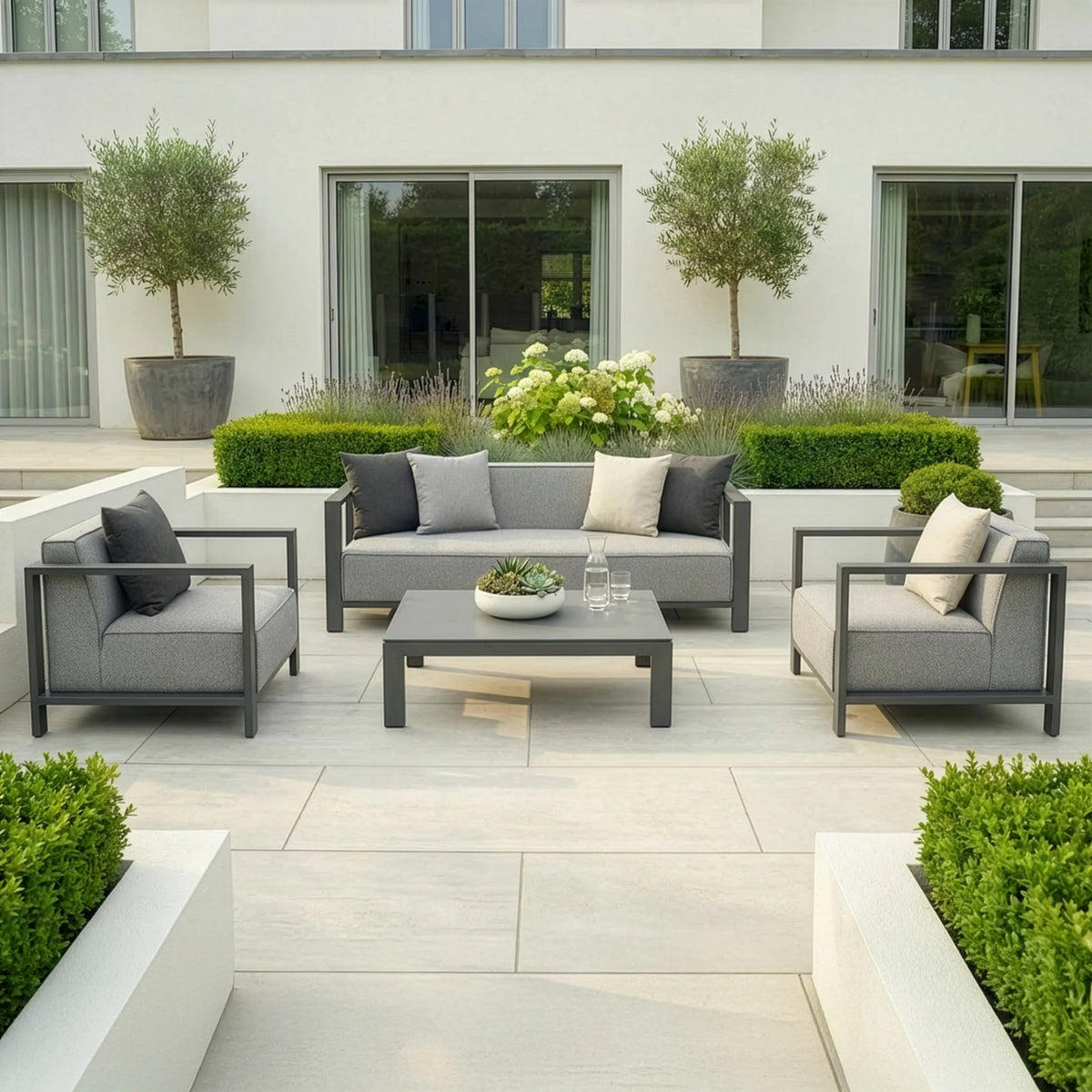 Arilla 3 Seat Sofa Set With Square Coffee Table - Zinc Grey