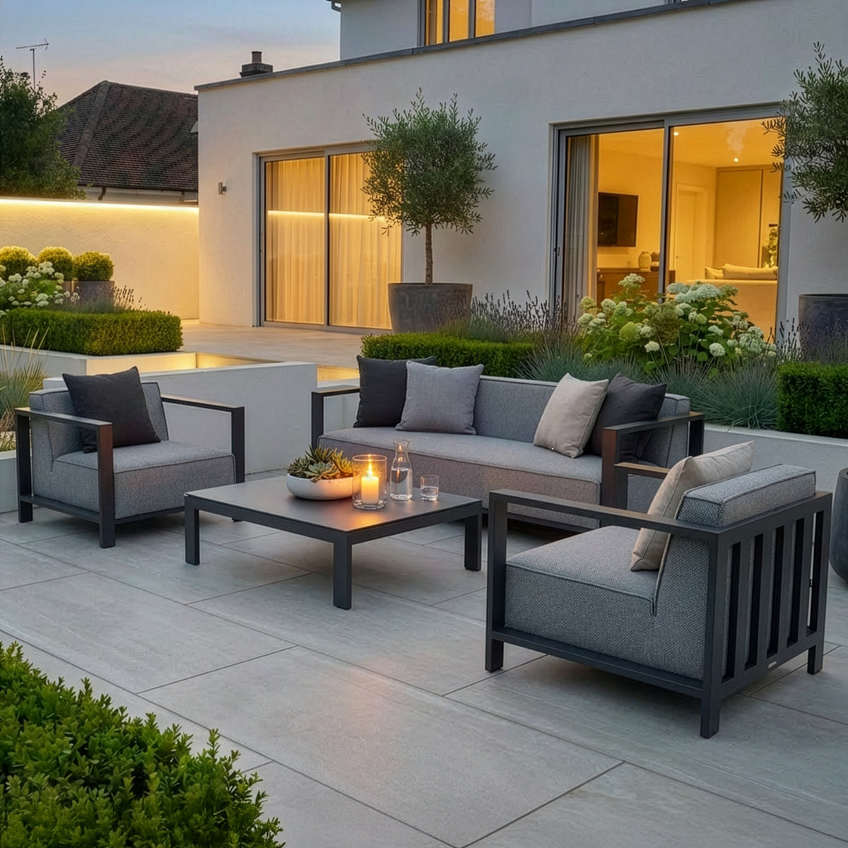 Arilla 3 Seat Sofa Set With Square Coffee Table - Zinc Grey