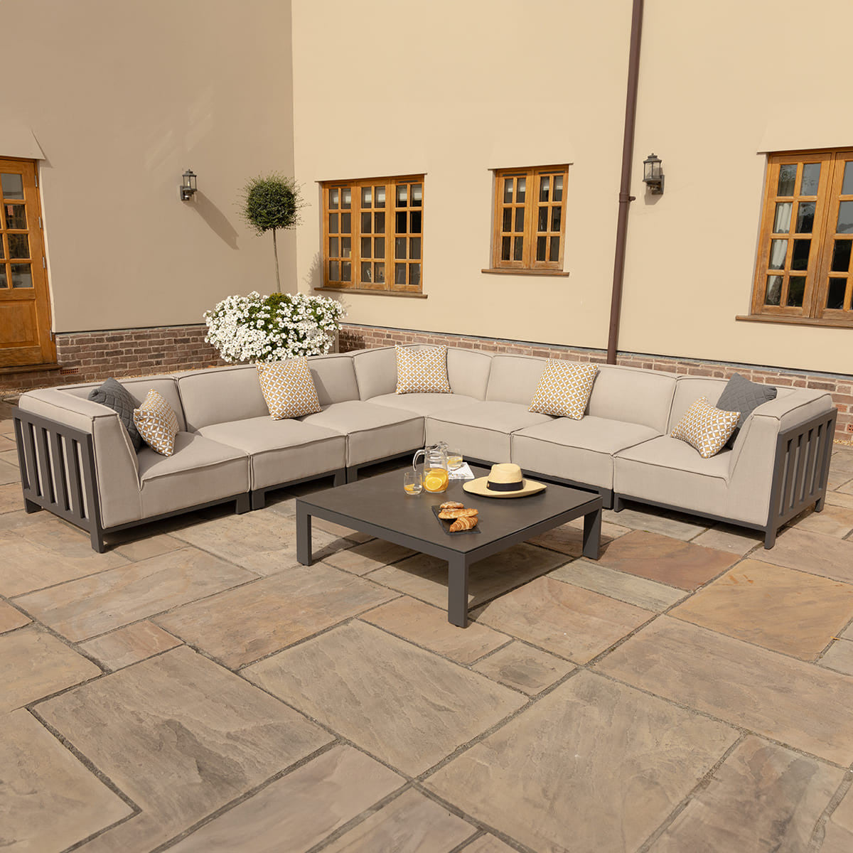 Arilla Large Corner Sofa Set With Square Coffee Table - Oatmeal
