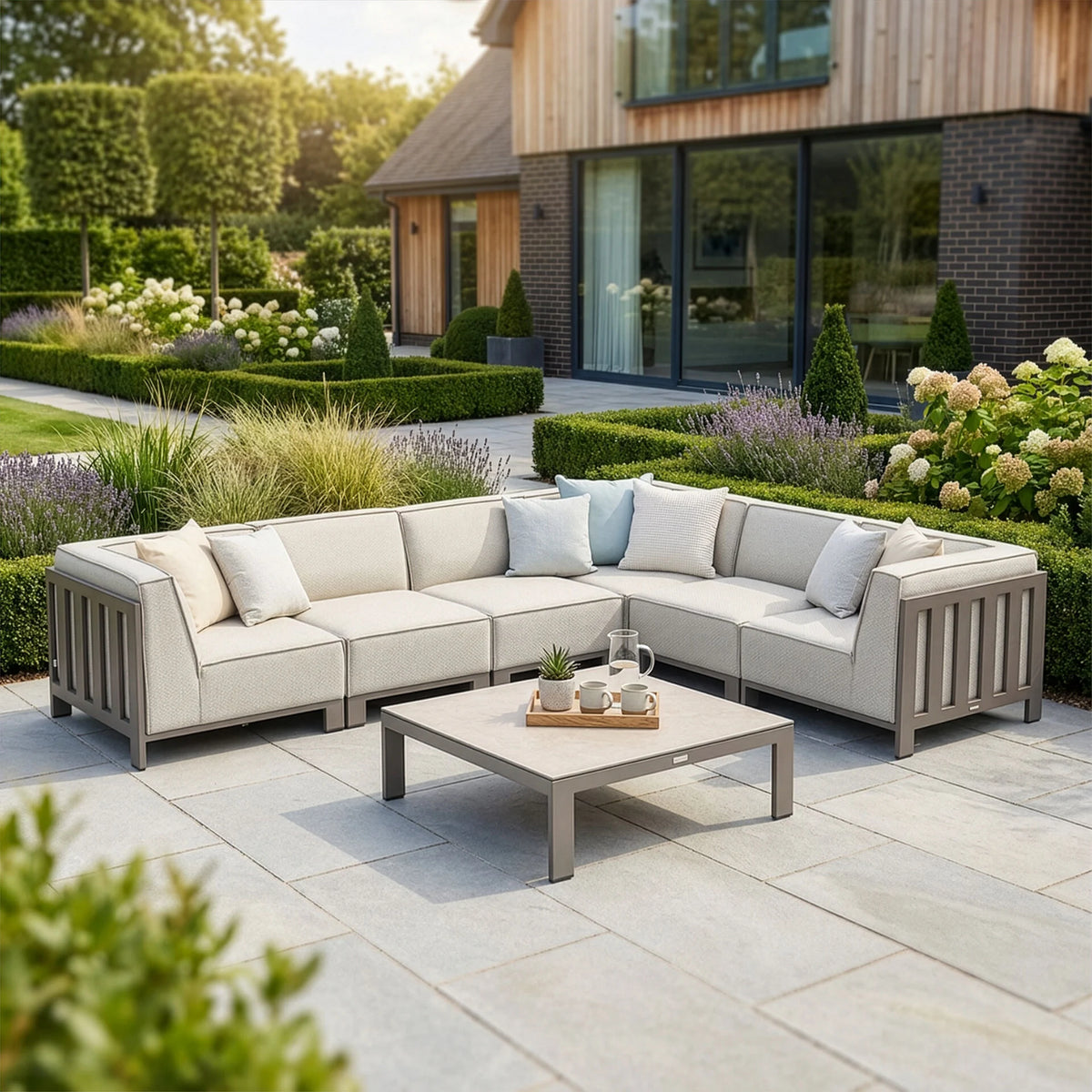 Arilla Medium Corner Sofa Set With Square Coffee Table - Latte