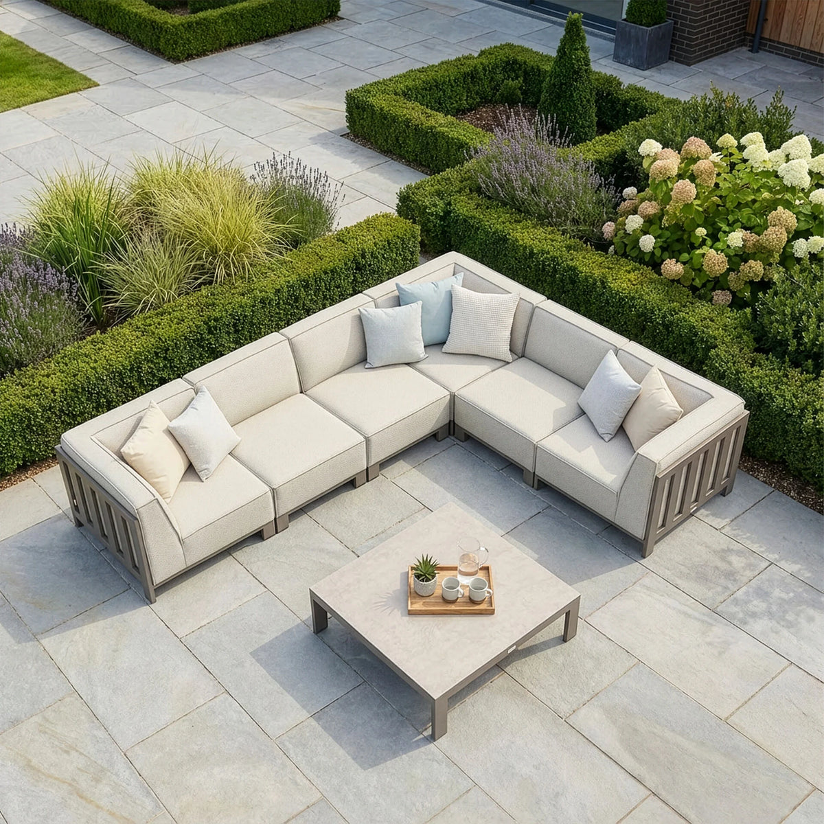 Arilla Medium Corner Sofa Set With Square Coffee Table - Latte