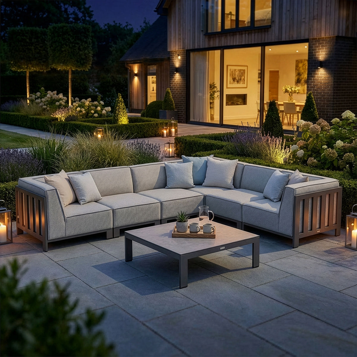 Arilla Medium Corner Sofa Set With Square Coffee Table - Latte