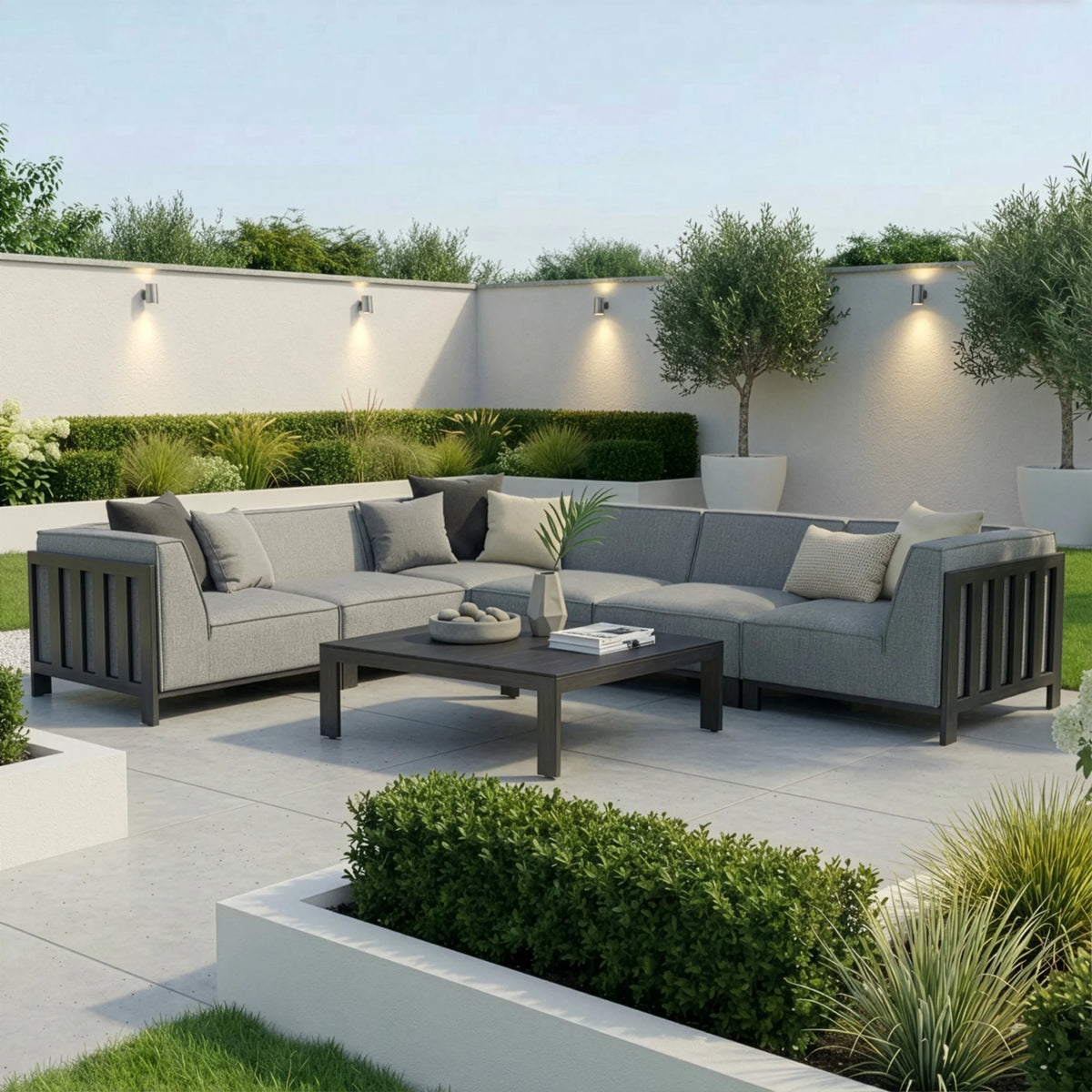 Arilla Medium Corner Sofa Set With Square Coffee Table - Zinc Grey