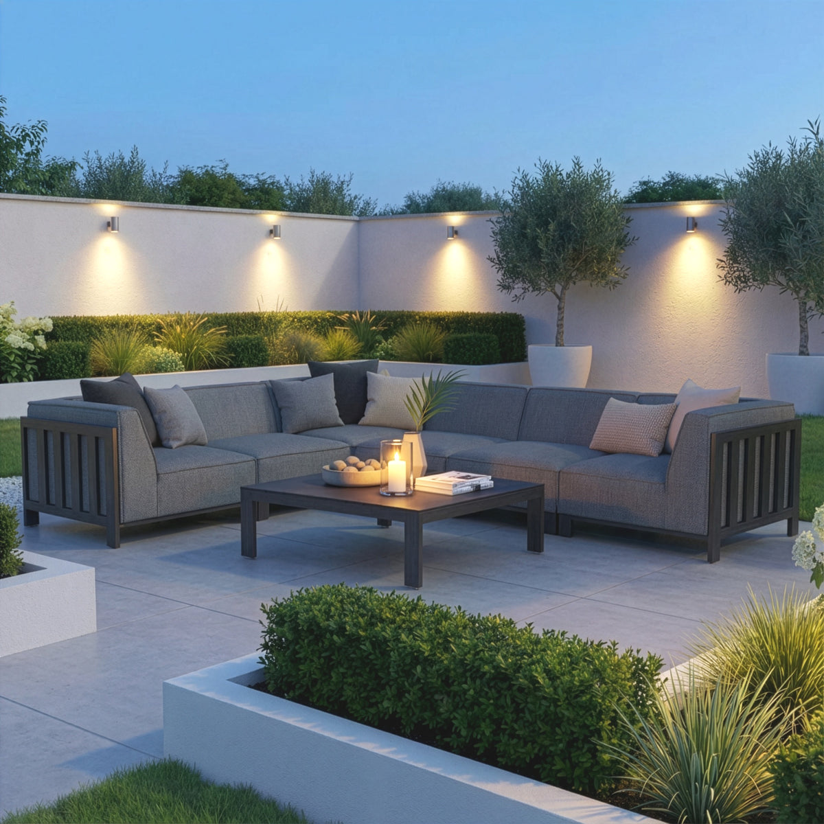 Arilla Medium Corner Sofa Set With Square Coffee Table - Zinc Grey