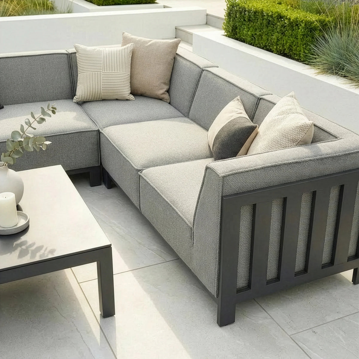 Arilla Medium Corner Sofa Set With Square Coffee Table - Zinc Grey