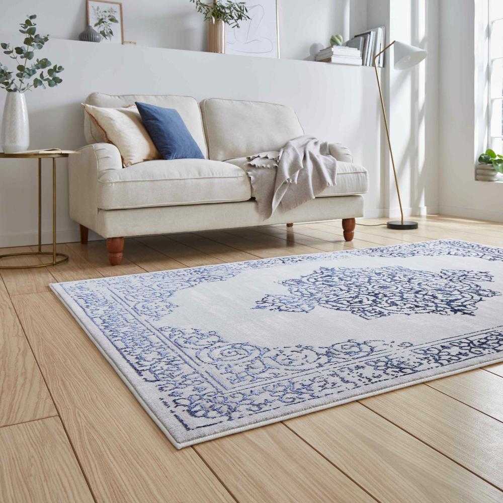 terra flat rug in blue and silver 3 sizes available