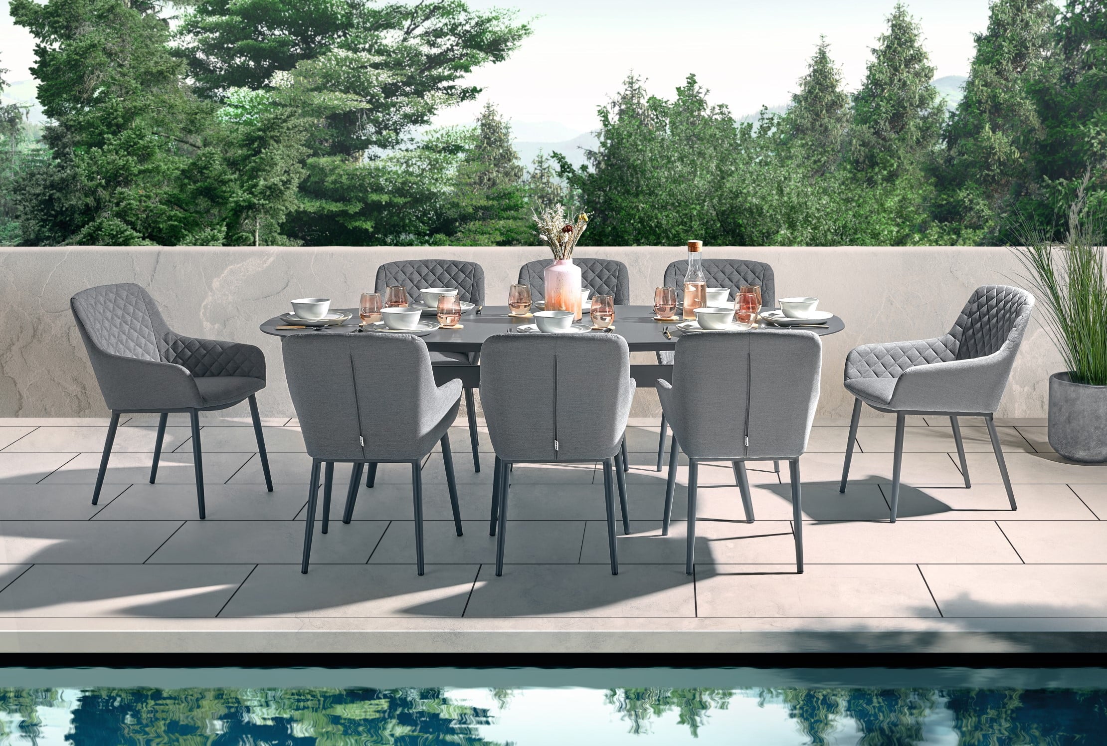 Aruba Outdoor Fabric 8 Seat Dining Set with Oval Table All Weather Fabric