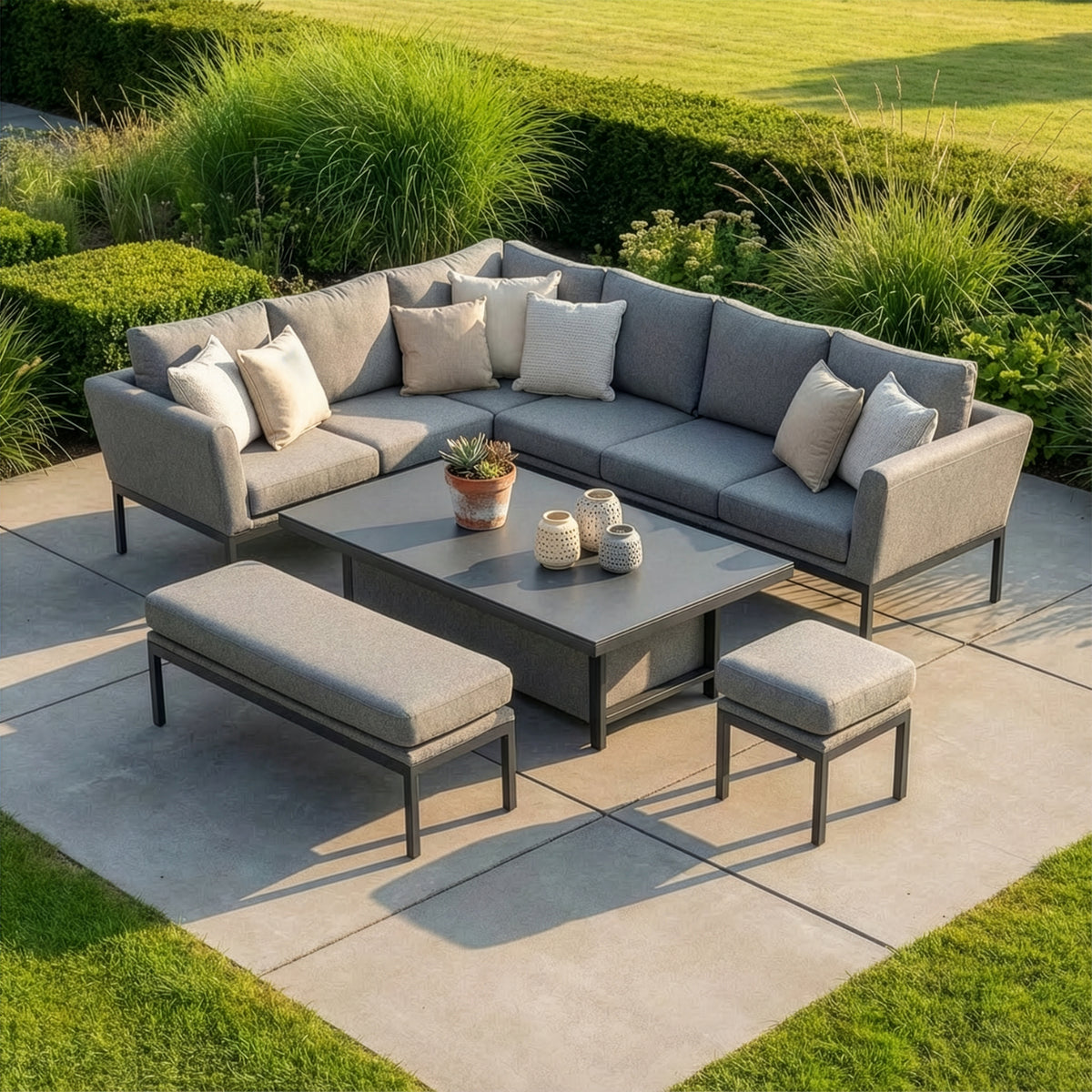 Aruba Rectangular Corner Dining Set with Rising Table - Zinc Grey
