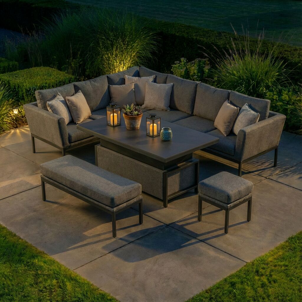 Aruba Rectangular Corner Dining Set with Rising Table - Zinc Grey