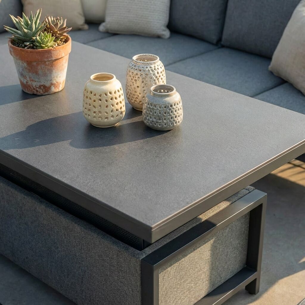 Aruba Rectangular Corner Dining Set with Rising Table - Zinc Grey