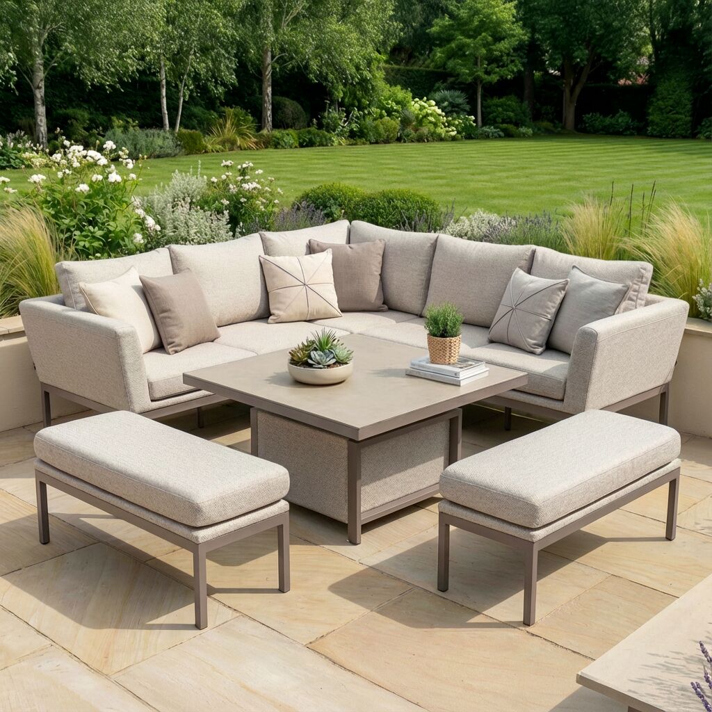 Aruba Square Corner Dining Set with Rising Table - Latte