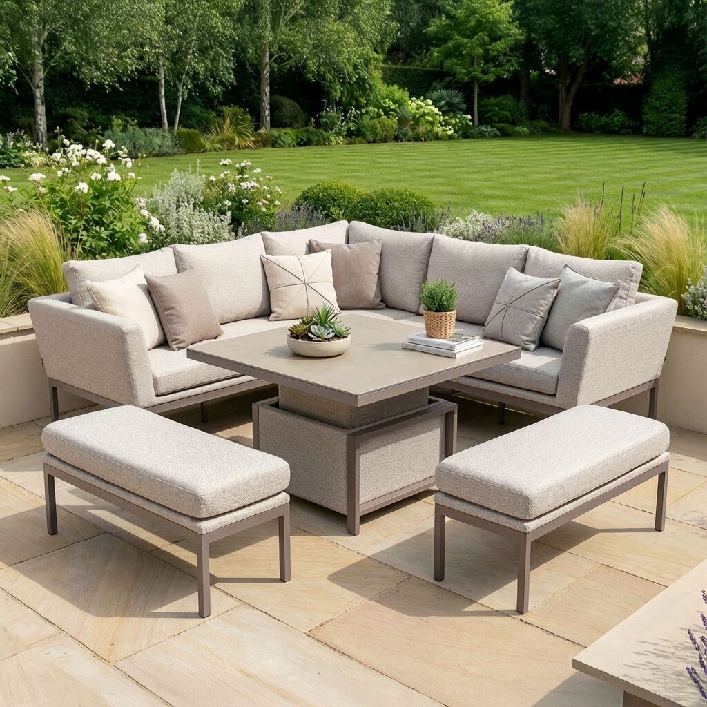 Aruba Square Corner Dining Set with Rising Table - Latte