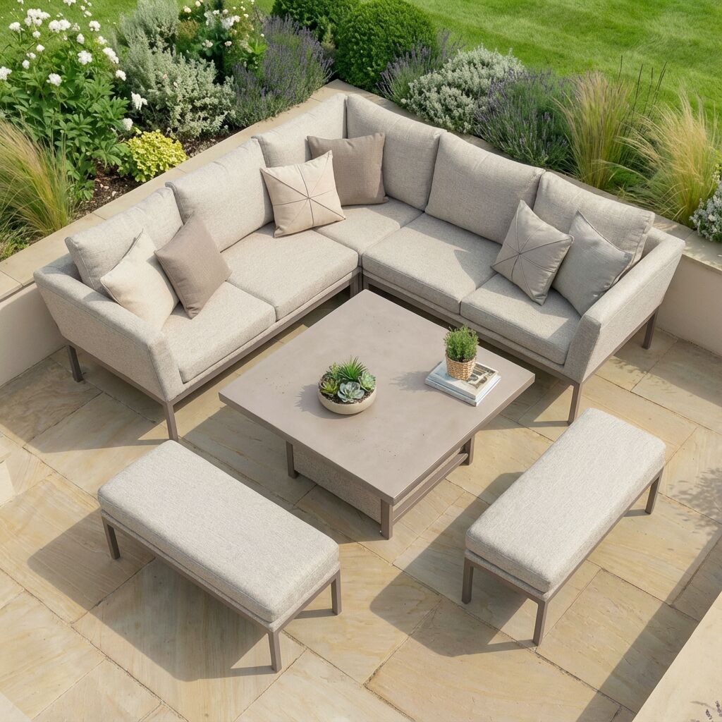Aruba Square Corner Dining Set with Rising Table - Latte